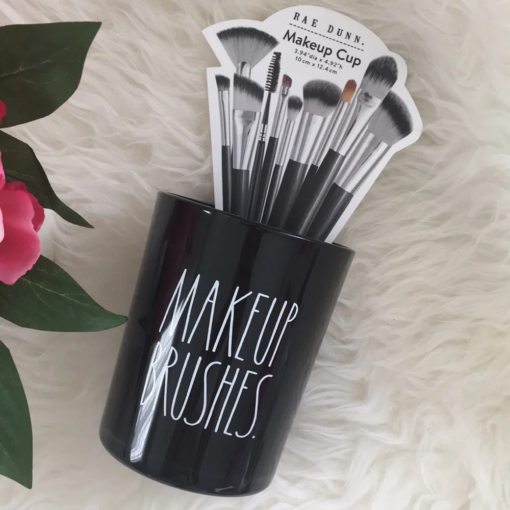 • F R E E • NWT • RAE DUNN Black Makeup Brushes Holder - Picture 2 of 12